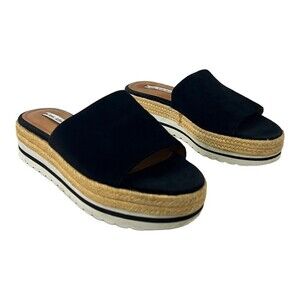 & Other Stories Size 37 US 7 Suede Espadrille Sandals Black Slides Flatforms